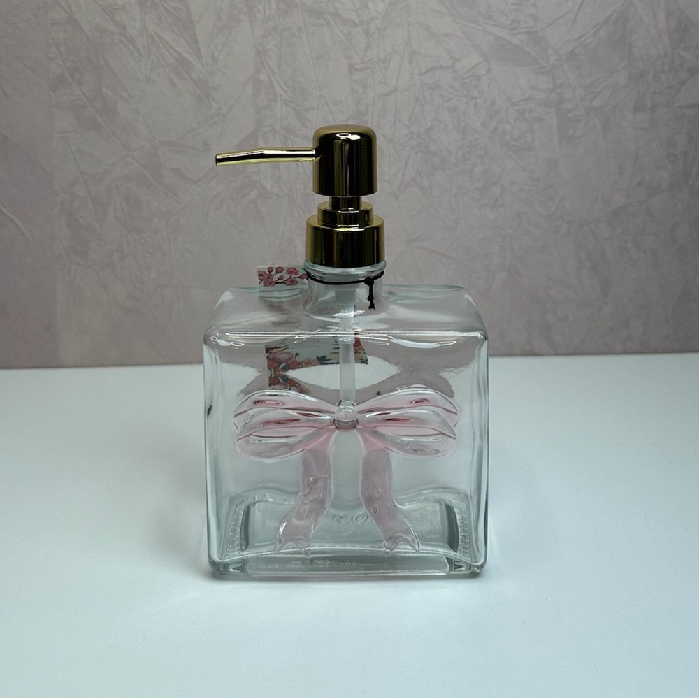 Pink Coquette Bow Glass Dish Soap Dispenser